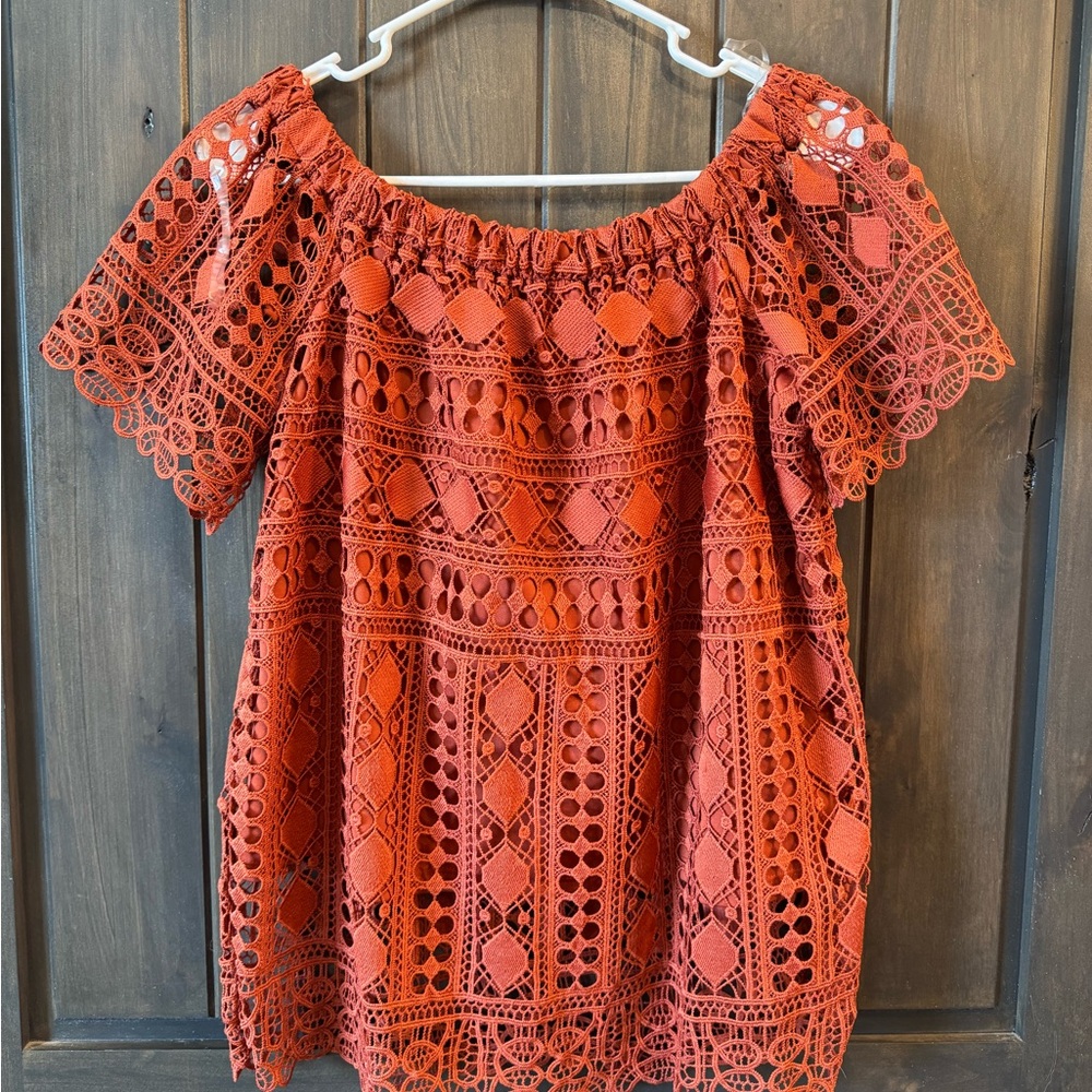 Elegant Crochet Off-Shoulder Top - Rust